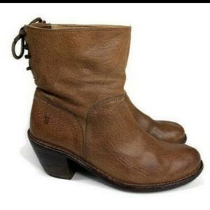 Frye Carmen Short Back Lace Brown Leather Boots